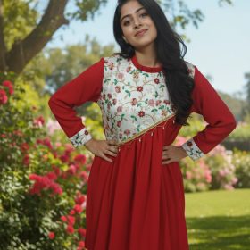 Luxury Embroidered Kurti Set NL38-1 (Deep Red)