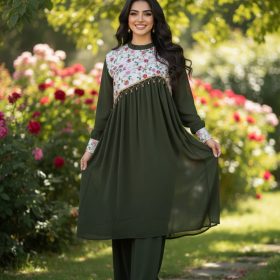 Luxury Embroidered Kurti Set  NL38-2 (Olive Green)